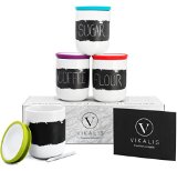 Vikalis Premium Ceramic Mason Jars - Practical and Beautiful Canister Set - 4-Piece Mason Jars - Reusable Chalkboard