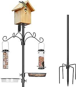 ERYTLLY Bird House Pole Mount Kit 80 Inch 2 Pair Hooks Multi Feeders Bird Bath Feeder Tray - Heavy Duty Adjustable Bluebird Feeder Support Rod Stand Set for Outside, Yard, Garden