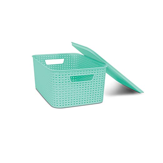 Homz Lid, Storage, Stackable, Small, Plastic, Light Blue Woven Bin,