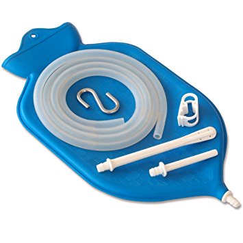 HealthAndYoga(TM) Superior Enema Bag Kit   2 Compact Travel Enema Bags | 2 quart Fountain (Open) top – High Quality Silicone Hose & Fittings – Blue