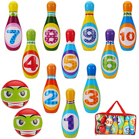 Kids Toys Bowling Set for Toddlers - Eductional Toy Active Game for Birthday Party - Fun Sports Games, Outside Games or Indoor Games for Kids Gift for 1 2 3 4 5 6 Year Olds Children Boys & Girls (Bowling Boll & Storage Bag)
