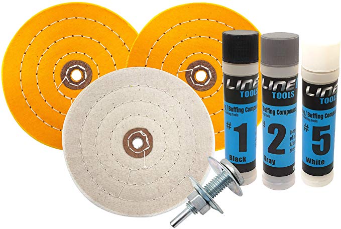 6 Inch Buffing Wheel Kit for Bench Grinder and Drill with 3 Step Hard Metal Polishing Compound
