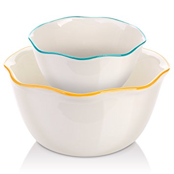 DOWAN Stoneware Mixing/Serving Bowls - 2 Packs, 1.5 - 4.5 Quart - Nesting Bowls