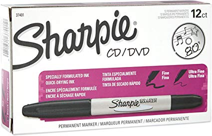 Sharpie 37401 CD/DVD Twin Tip Permanent Marker, Black