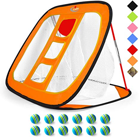 Galileo Pop Up Golf Chipping Net Practice Nets Training Square Chipping Golf Hitting Aid 3-Target Hole with Foam Training Balls(12pack)