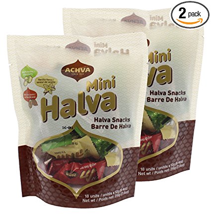 Achva Kosher Vanilla, Cocoa Beans, and Pistachio Mini Halva Bars Snack Bag 18ct. Each Bar 0.4oz Net Wt 7.6oz (Pack of 2)