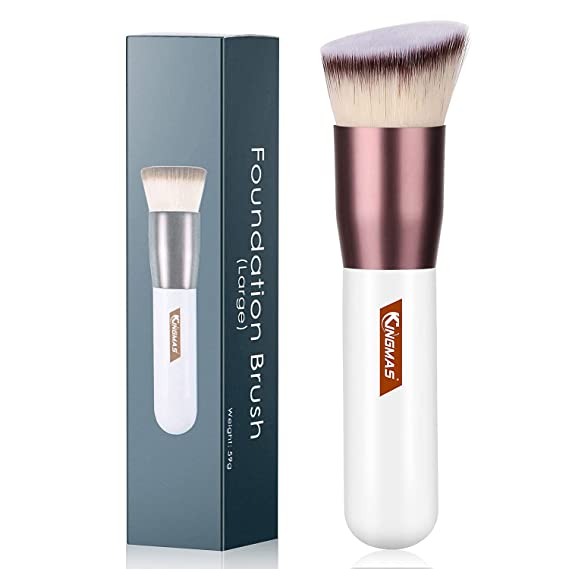 Foundation Brush, Premium Angled Top Kabuki Makeup Brush for Liquid, Blending, Cream, Powder,Blush Buffing Stippling Face Makeup Tools White