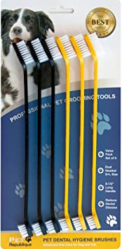 Pet Republique ® Cat & Dog Toothbrush Set of 6 - Dual Headed Dental Hygiene Brushes for Small to Large Dogs, Cats, & Most Pets