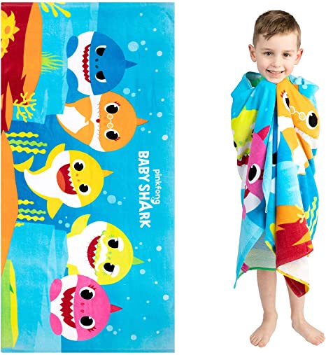 Franco Kids Super Soft Cotton Beach Towel, 28” x 58”, Baby Shark