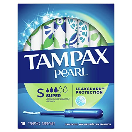 Tampax Pearl Super Plastic Tampons, 18 Count (Unscented)