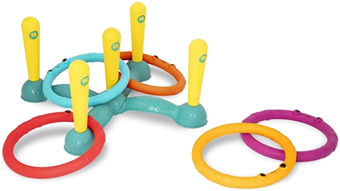 B. toys by Battat Ring Toss Game – Indoor & Outdoor – Sling-a-Ring Toss – 12 pcs – 5 Pegs & 5 Colorful Rings – for Toddlers, Kids – 3 Years  , Multi Color