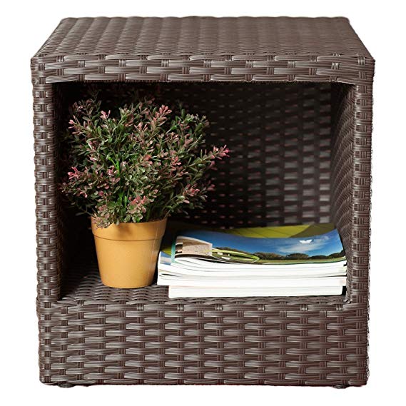 Abba Patio Outdoor Wicker Patio Square End Side Table with Storage W x 16''D x 16.1''H, Brown