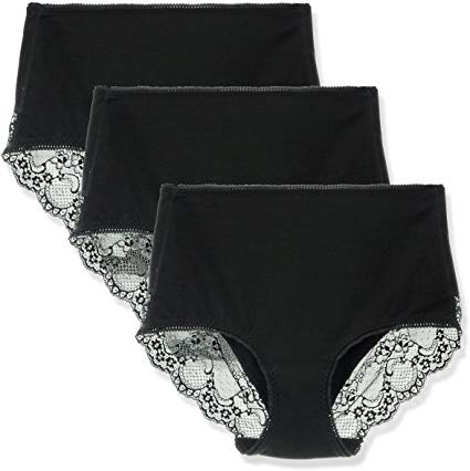 LIQQY Women's 3 Pack Comfort Cotton Lace Coverage Full Rise Briefs Underwear