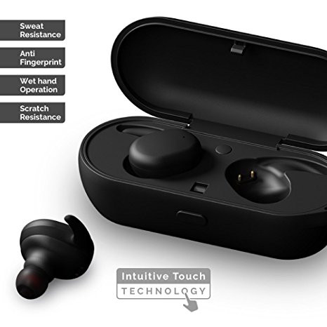 CRESUER TOUCHWAVE Wireless Bluetooth Earbuds for iPhone Android headphones with Charging Box noise cancelling Touch Control TWS microphone mic Invisible Sweatproof Sport running scratch resistance