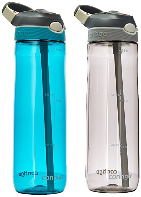 Contigo Autospout Straw Ashland Water Bottle, 24 oz, Scuba Smoke, 2 Pack
