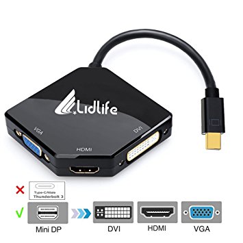 Lidlife B0208 Mini DisplayPort (Thunderbolt Port Compatible) to HDMI/DVI/VGA to Male to Female 3-in-1 Adapter Audio Video HDTV Cable Converter