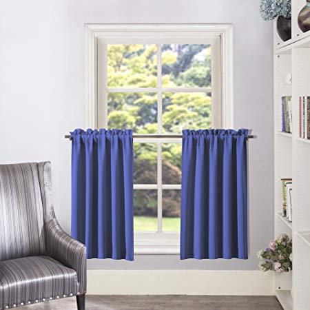 Aquazolax Half Window Room Darkening Curtains Thermal Insulated Tailored Tier/Valance/Cafe Curtains, Set of 2, 28 by 36 Inches, Navy Blue
