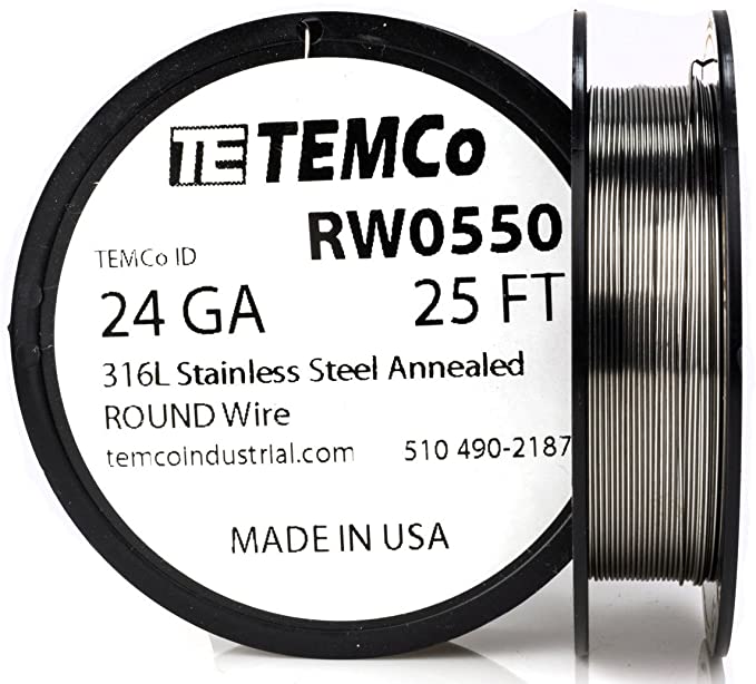 TEMCo Stainless Steel Wire SS 316L - 24 Gauge 25 FT Non-Resistance AWG ga