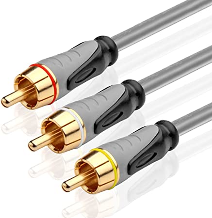 TNP Premium 3 RCA Cable (50 FT) - 3RCA AV RCA Composite Video   2RCA Stereo Audio M/M Male to Male Gold Plated RCA Connector Plug Jack Wire Cord