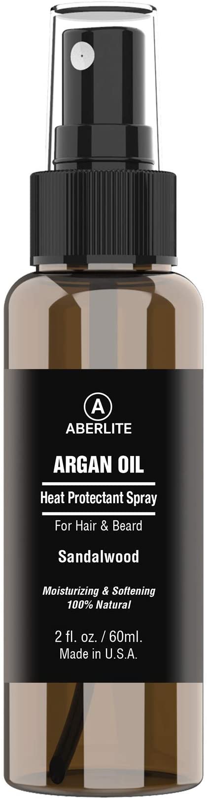 Aberlite Hair & Beard Heat Shield Protectant Spray - Argan Oil Thermal Protector Protect up to 450º F (Sandalwood Scent) - 2oz