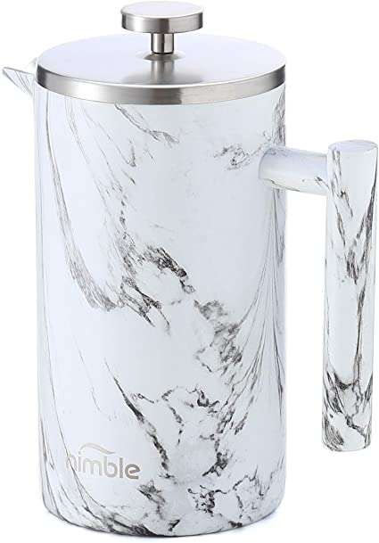 Nimble French Press Stainless Steel Insulated Double-walled Coffee Press, Marble Finish - 34 fl oz. / 1000 ml