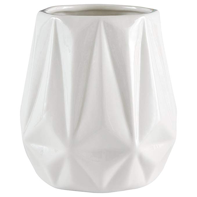 Rivet Modern Angled Stoneware Vase, 5.25"H, White