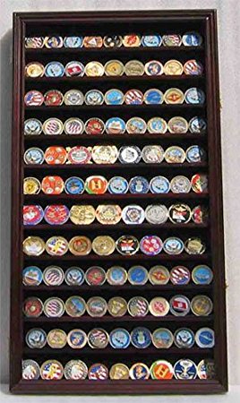 LARGE 108 Challenge Coin/Casino Chip Display Case Holder Rack Stand, Glass door