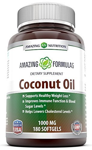 Amazing Nutrition Coconut Oil Capsules, 1000 Mg Per Softgels Dietary Supplement, 180 Softgels