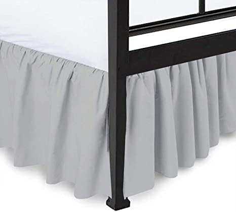 Ruffled Bed Skirt Split Corners Ultrasoft Poly Cotton/Microfiber Upto 24" Drop Expertise Tailored Fit Wrinkle Free Bed Skirt Dust Ruffle (Queen-Light Grey)(Available in All Bed Sizes and 10 Colors)