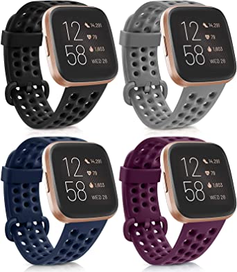 Vancle [Pack 4] Sport Bands Compatible with Fitbit Versa 2 Bands/Fitbit Versa Bands Small Large Fitbit Versa Lite/Versa SE for Men Women