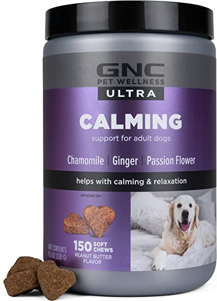 GNC Pets Ultra Calming Dog Soft Chews, 150 ct | Peanut Butter Flavor | Use for Separation, Travel, and Environmental Stress | with Chamomile, Ginger, and Passion Flower Made in The USA