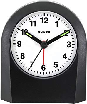 Sharp Quartz Analog Alarm Clock - Battery Operated- Ticking Sound - Touch Activated Back Light - Easy to Read - Great for Travel!