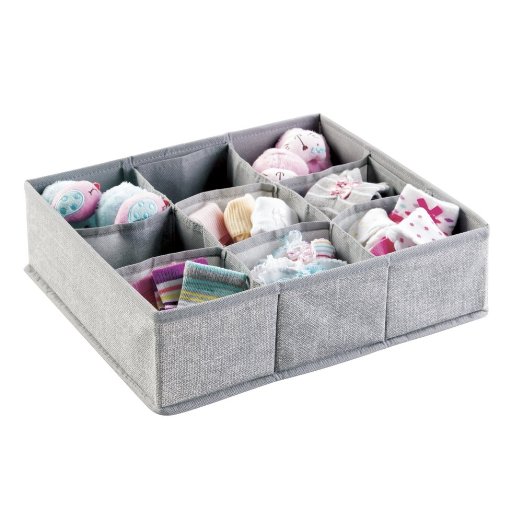 mDesign Fabric Baby Nursery Closet Organizer Bin for Clothing, Bibs, Socks, Shoes - 9 Compartments, Gray