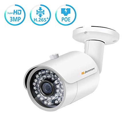 [Upgrade] Jennov PoE Security Camera 3 Megapixels HD Bullet Outdoor Indoor Weatherproof IP Surveillance Camera IR Night Vision Motion Detection Remote View Free App H.264  Video