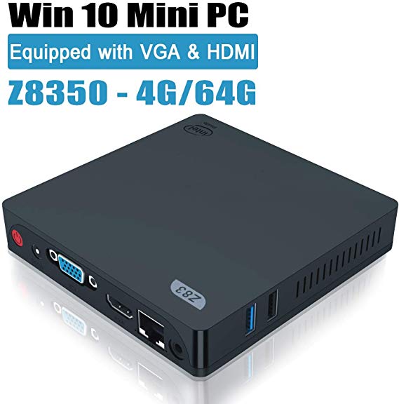 Windows 10 Mini PC, Z83-V Upgraded 4GB/64GB eMMC Intel Quad-Core Atom x5-Z8350 Mini Desktop Computer, Dual Band WiFi, HDMI&VGA Ports,1000M LAN, Fanless Mini PC Support Auto Power On