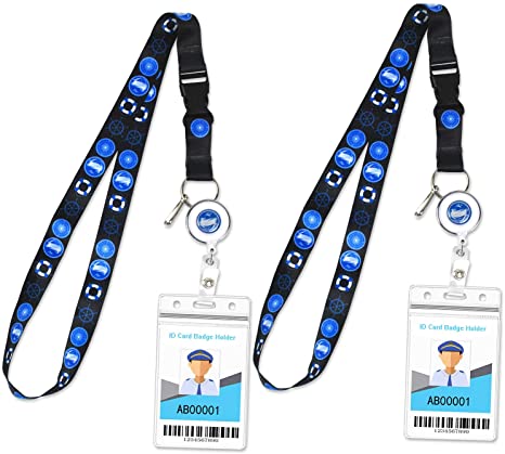 Cruise Lanyards,Lanyard with Waterproof ID Holder Key Card Holder Clip,Retractable Badge Reel for id Badges Women Kids Keys (2-Pack, Black/Ship)