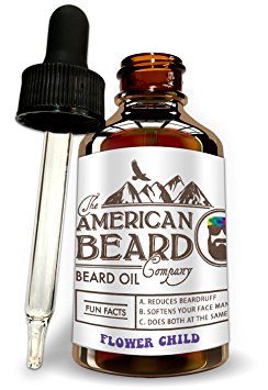 Citrus Scent Flower Child Beard Oil for Men, Leave in Conditioner and Softener, Organic and Helps with Beard Growth and Thickening, Dandruff and Itch Reducer, Made In The USA, Comes with Dropper