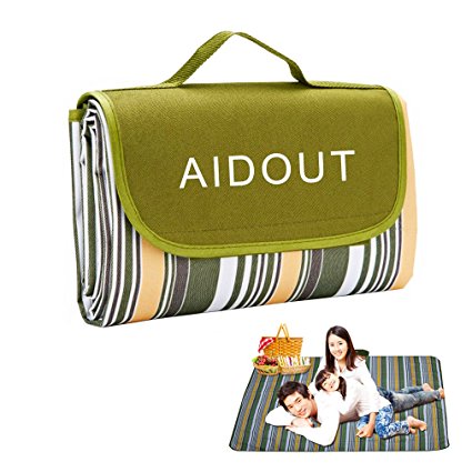 AIDOUT Picnic Blanket - Plaid Extra Large Strong Waterproof, Sand Proof, Moisture Proof, Satin Proof - Compact for Outdoor Activities-Easy Carrying with Strap Handle Durable