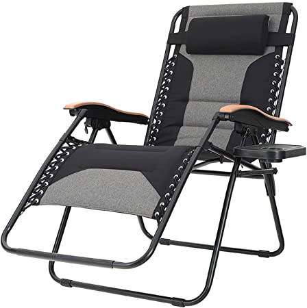 Sophia & William Padded Zero Gravity Chair Oversize Lounge Chair with Free Cup Holder, Supports 350 LBS (Black)