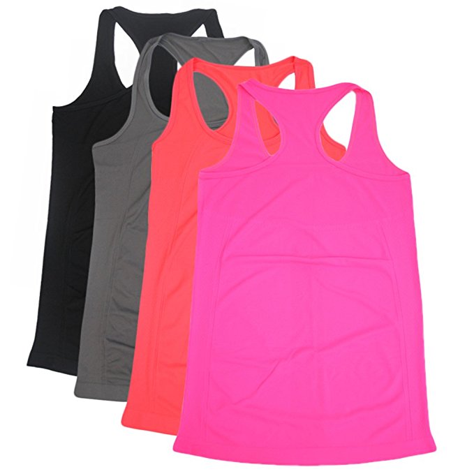 Semath Women's Workout Camisole Round Neck Racerback Tank Top 1,4 or 6 Pack