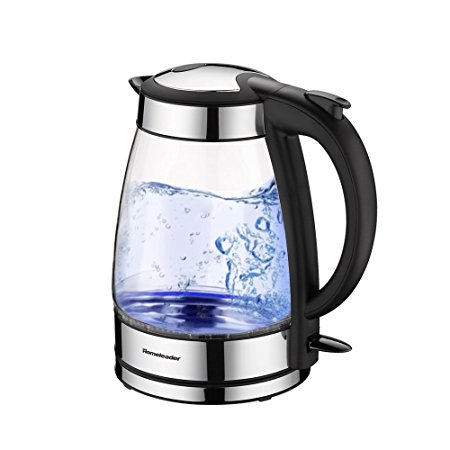 Homeleader Glass Electric Kettle, 1.7L Fast Electric Kettle with Blue LED Lighting, Auto Shut Off With Boil Dry Protection, 1000W