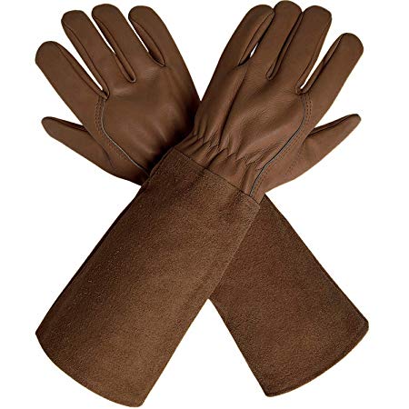 CCBETTER Rose Pruning Gloves with Extra Long Cowhide Sleeves for Men and Women, Breathable Goatskin Leather Thorn Proof Gardening Gauntlet Gloves, Best Garden Gifts & Tools for Gardener and Farmer