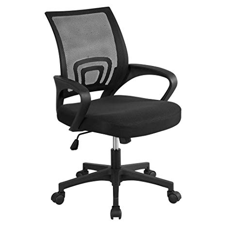 Yaheetech Office Chair Ergonomic Computer Chair Mid Back Mesh Desk Chair Lumbar Support Modern Executive Adjustable Stool Rolling Swivel Chair, Black