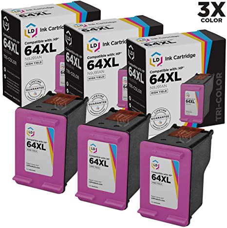 LD Remanufactured Ink Cartridge Replacement for HP 64XL N9J91AN High Yield (Tri Color, 3-Pack)