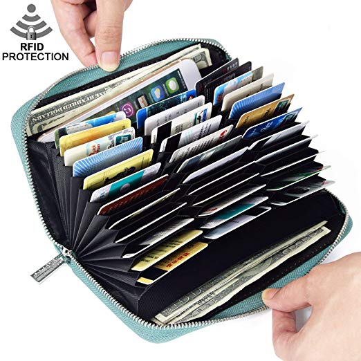 Large Capacity Credit Card Wallet - Leather Secure RFID Wallet for Women 36 Slots