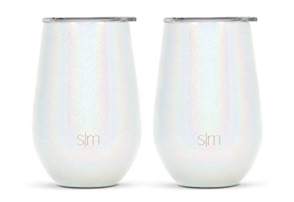 Simple Modern 12oz Spirit Wine Glasses 2 Pack Bundle - Stainless Steel Tumbler with Lids - Vacuum Insulated 18/8 Stainless Steel - Shimmer: Selenite