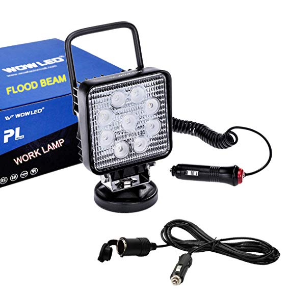 WOWLED 27W LED Work Light Bar Floodlight with Magnetic Base   3 Meters Extension Cable Cord Square for Car, Jeep, Off-Road, Truck, Boat, Jeep, SUV, Camping Portable Work Flood Lamp LED Driving Light