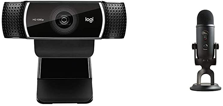 Logitech C922x Pro Stream Webcam & Blue Yeti USB Mic for Recording & Streaming on PC and Mac, 3 Condenser Capsules, 4 Pickup Patterns – Blackout