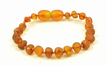 Amber Teething Bracelet, Amber teething Anklet for Baby, Genuine Raw Baltic Amber Bead Anklet, Unpolished Amber, Anti-Inflammatory, Hand-Made, Knotted, Various Sizes (Raw Cognac, 6.3 in (16cm))