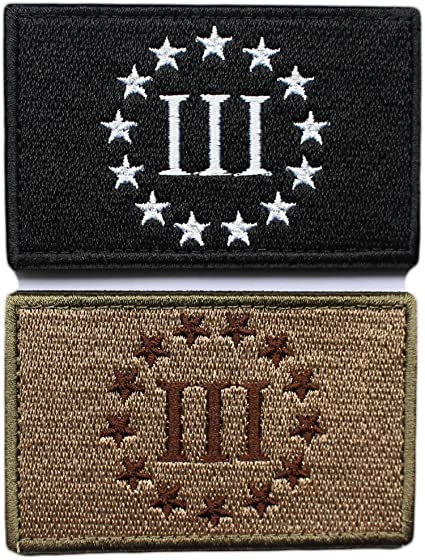 Bundle 2 Pieces - Three Percenter Tactical Morale Patch with Backing Multitan Black White Decorative Embroidered Appliques 2" High By 3.2" Wide